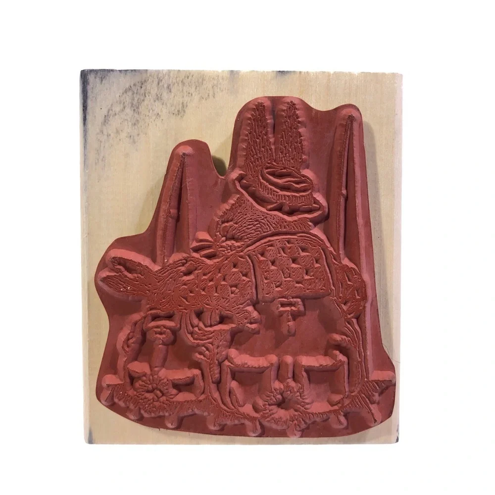 HOLLY POND HILL Susan Wheeler Wood Rubber Rabbit Stamp Fishing Buddies